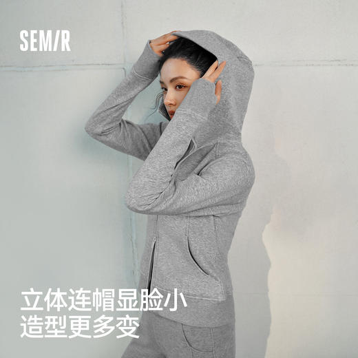 森马外套女冬季分割插肩袖紧身抓毛连帽2025新款显瘦休闲时尚夹克 商品图1