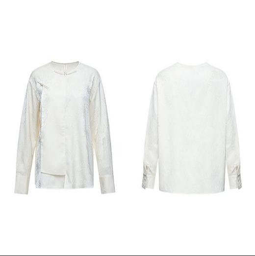 新中式斜襟衬衫 线描光影感提花☀ 包边圆领修饰脸型 匠心一字扣汇集东方气韵 商品图3