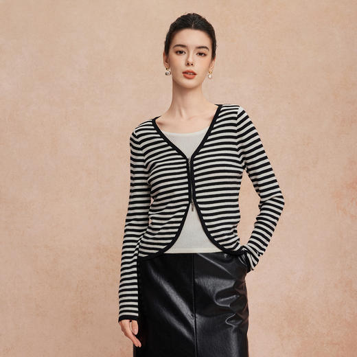 QG631斯尔丽25新款假两件上衣含羊毛撞色内搭拉链外套百搭时尚针织衫 商品图4