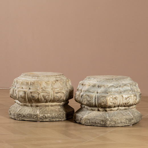 清中期	汉白玉云纹柱础（一对） 商品图0