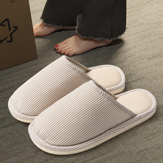 【29.9元到手2双】宅小年 细条纹棉麻家居拖鞋 柔软舒适 透气保暖 5色可选 商品图8