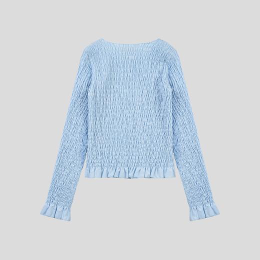 GOODBAI 斜体logo印花褶皱面料收身长袖T恤 商品图4