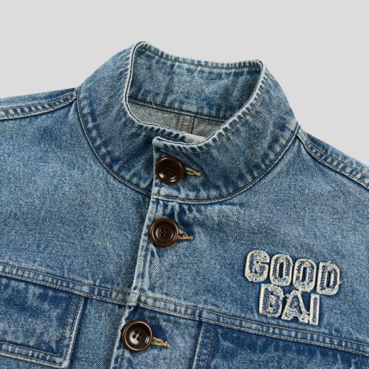 GOODBAI logo多口袋翻领oversize抽绳牛仔外套 商品图3