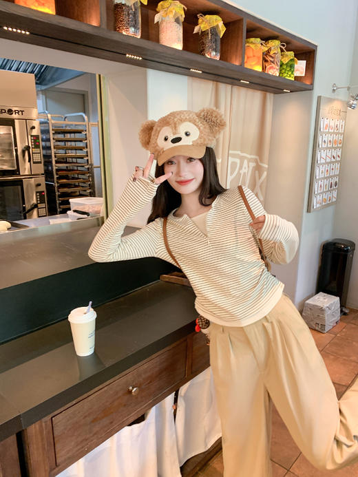 <曾小咸推荐>韩版拉链条纹长袖T恤【预售款，预计3-15天发货】 商品图12