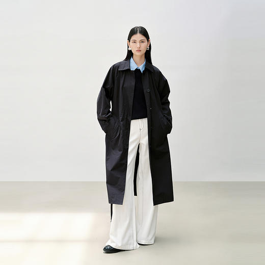 NEELLY纳俪商场同款秋季新款复古简约廓形长风衣女舒适随性外套N25083F01123 商品图2