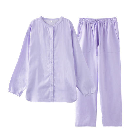 【国潮纯色双层纱家居服】国潮纯棉家居服双层纱布情侣睡衣女男士套装睡衣情侣 商品图2