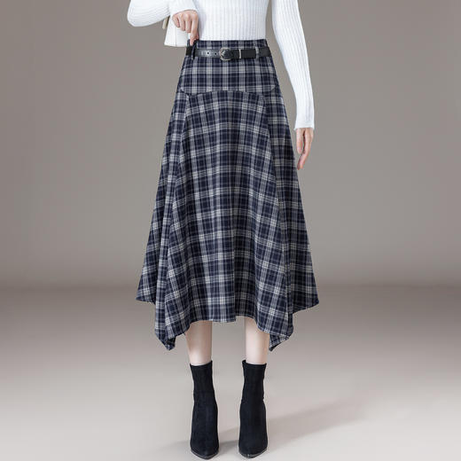 丁摩 简约格子百搭半身裙女显瘦显高休闲中长裙5096 商品图1