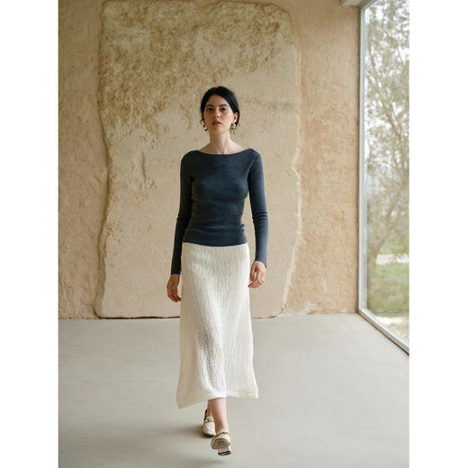 HeyDress镂空勾针圆领毛衣/钩针A摆松紧腰针织羊毛半裙 商品图3