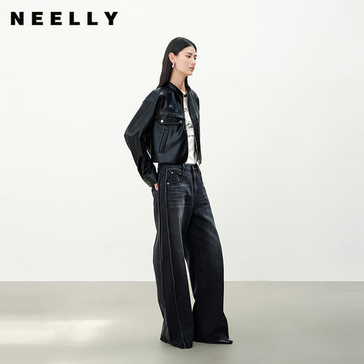 NEELLY纳俪商场同款秋季新款时尚简约牛仔长裤女复古百搭镰刀裤N25083H01129 商品图0