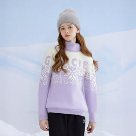 笛莎Deesha 童装女童毛衣2025冬新款女童高领紫色提花毛衣