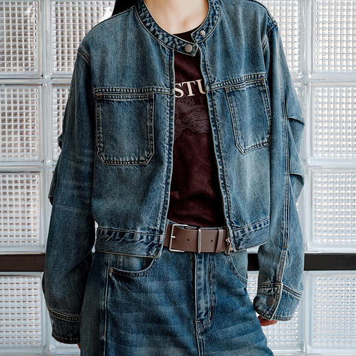 NEELLY纳俪商场同款秋季新款复古截断式牛仔外套女宽松慵懒短上衣N25082C01092 商品图2