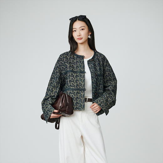 NEELLY纳俪商场同款秋季新款老钱风提花短外套女高级感复古上衣N25084C07703 商品图3