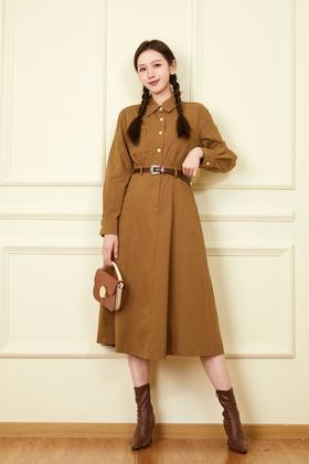 Le Malene 法式咖色简约连衣裙 18642