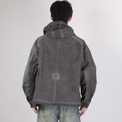 DRONKOO 2025 连帽前竖拉链装饰隐藏口袋洗水微阔中厚夹克 商品图4