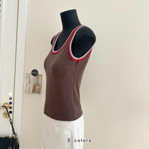 老米优品🎈3-5天！复古运动gril风《撞色拼接U领无袖弹力背心》自带一体胸垫！BX250916B 商品图9