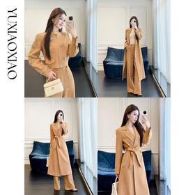 余潇潇【英伦遐想】时尚带钻蝴蝶结翻领西装领风衣&短款外套&直筒裤