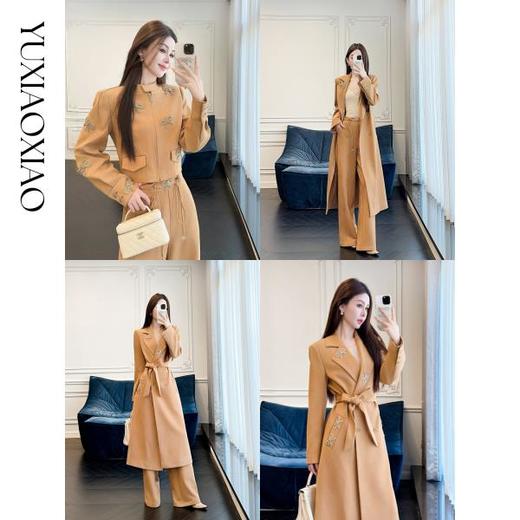 余潇潇【英伦遐想】时尚带钻蝴蝶结翻领西装领风衣&短款外套&直筒裤 商品图0