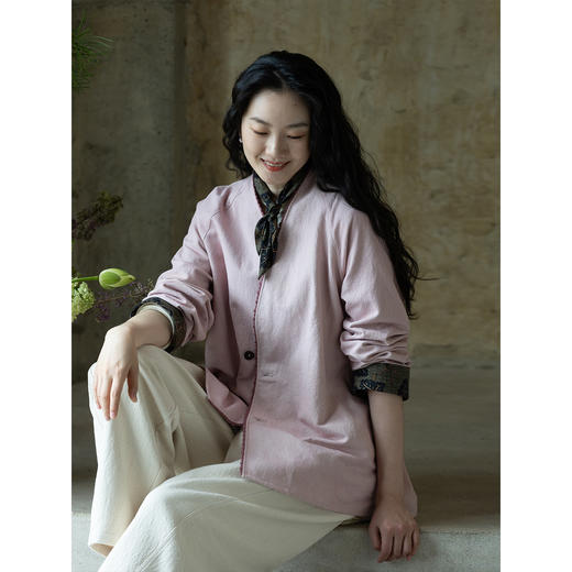 牧衣游原创 棉麻净色短外套秋新款自然原生质朴百搭文艺开衫 逐枫 商品图2