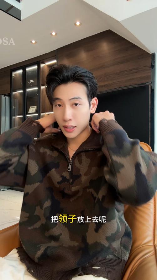 88111SDSA男士秋冬新款痞帅男装潮牌迷彩半拉链立领针织衫百搭毛衣宽松 商品图0