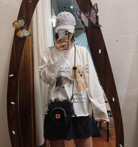 ICE小狗插画图案长袖T恤091607