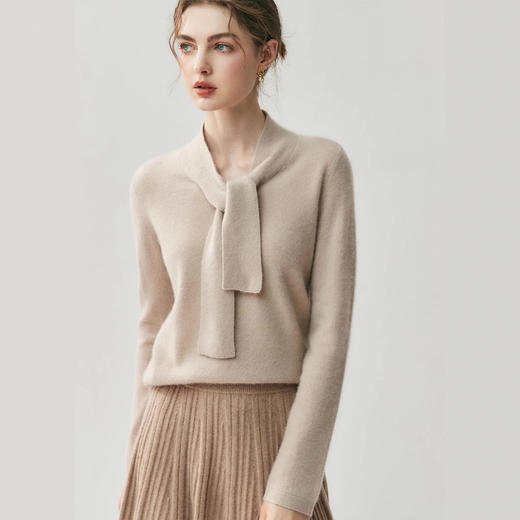 「高货qj」全新升级【铂金会员367/天猫499/差价132】(01224)洛诗琳气质飘带羊绒上衣2025秋冬新款宽松减龄气质保暖毛衣 商品图4