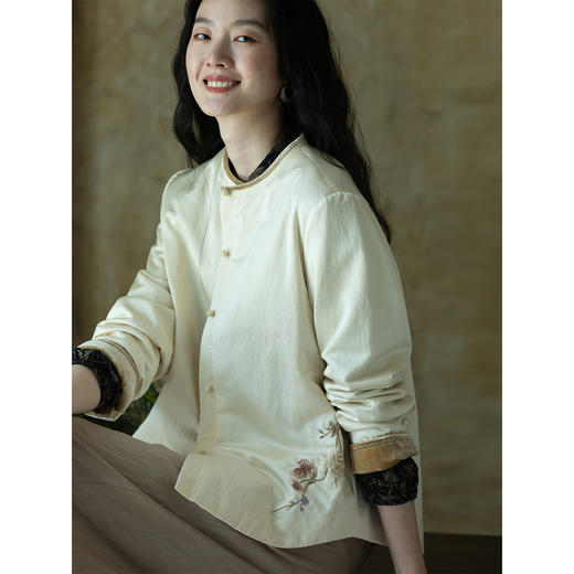 牧衣游原创 丝棉手工刺绣衬衫新款轻薄质感复古文艺百搭外套 谷木 商品图1