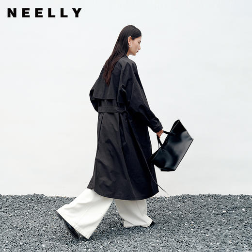 NEELLY纳俪商场同款秋季新款复古简约廓形长风衣女舒适随性外套N25083F01123 商品图0