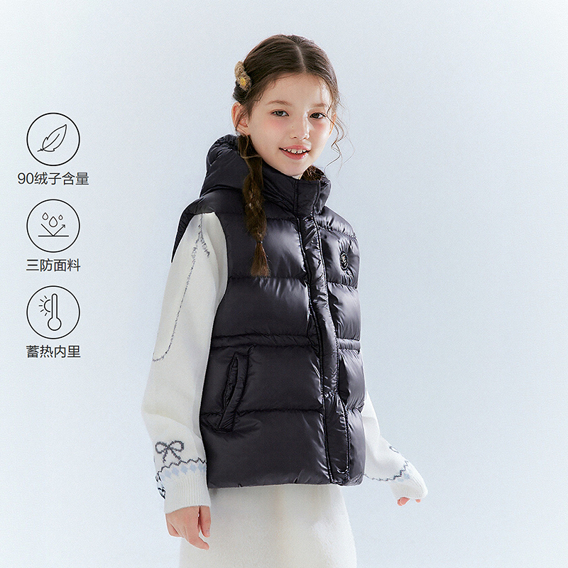 笛莎Deesha 童装女童马甲2025冬新款女童黑金系列甜美收腰马甲