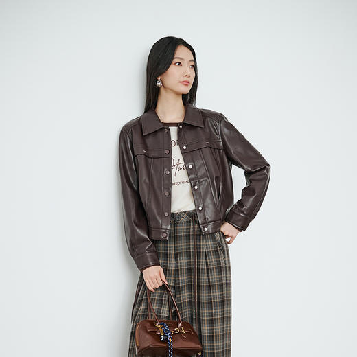 NEELLY纳俪商场同款秋季新款时尚复古翻领短夹克女简约廓形感外套N25084C06607 商品图2