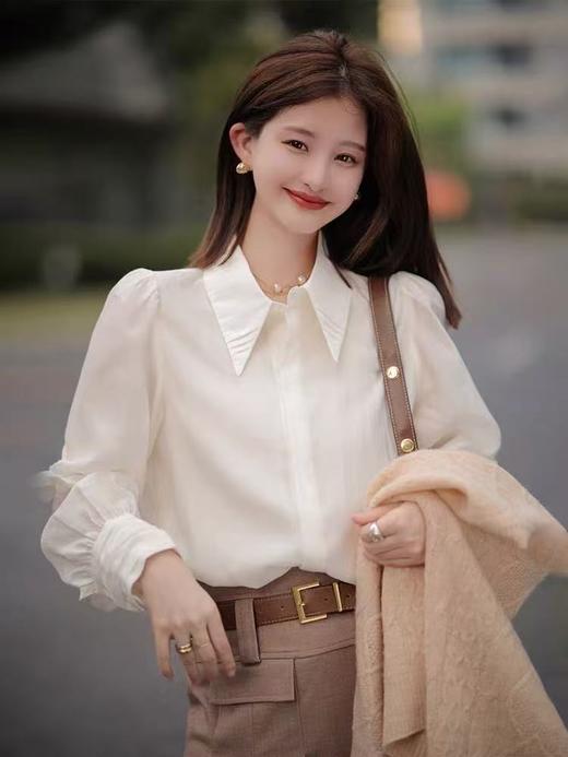 【秋新品】古泥7159 100%天丝褶皱尖领百搭薄款衬衫-喜出 商品图1