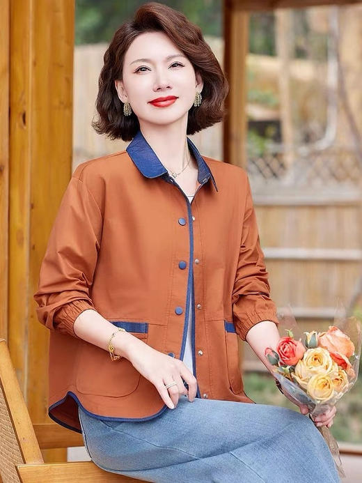 NP-妈妈秋装外套薄款中老年衬衫女春秋短款单衣上衣外套 商品图0