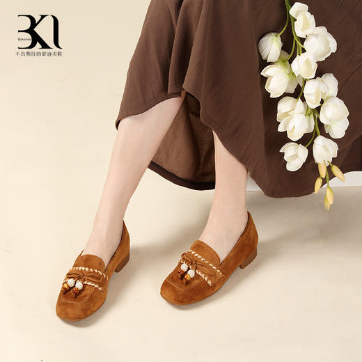 BAKERLOO方圆头蝴蝶结配珠乐福鞋AD179 商品图1