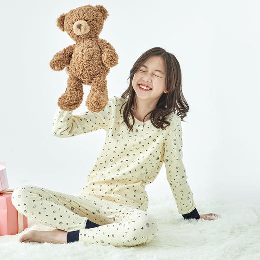 棵初25年秋冬新款亲子中大女童草莓印花贴身舒适保暖打底内衣套装 商品图3