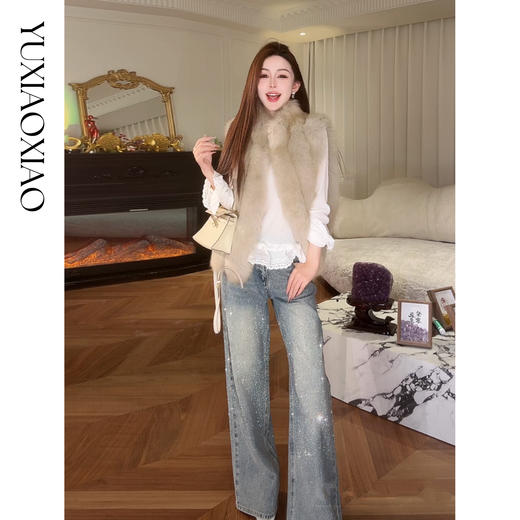 余潇潇【暖茶荣爵】轻奢显瘦时尚狐狸毛拼接绵羊皮填充薄棉无袖皮草 商品图3