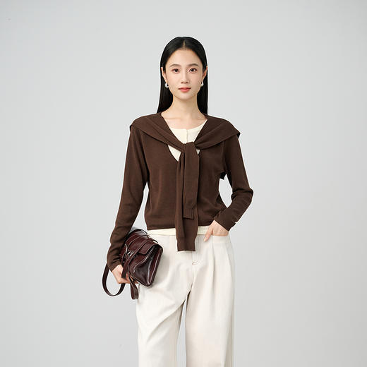 NEELLY纳俪商场同款秋新款百搭随性假两件撞色针织衫女休闲上衣N25084A05513 商品图3