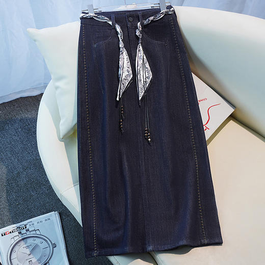 百媚生 飘带复古半身牛仔裙女高腰包臀裙5216 商品图2