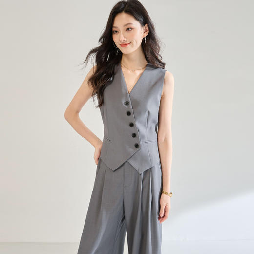 「高货sh」全新升级【铂金会员220/天猫299/差价79】(99108)洛诗琳2025秋装高级感灰色无袖西装马甲休闲裤职业通勤套装 商品图5