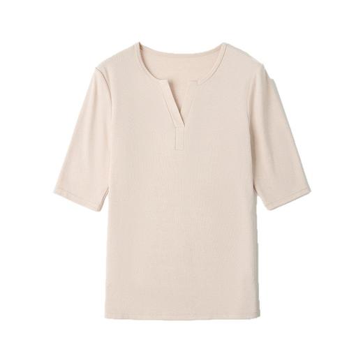 百媚生 天丝羊毛棉半开门襟五分袖袖针织衫19785133 商品图4