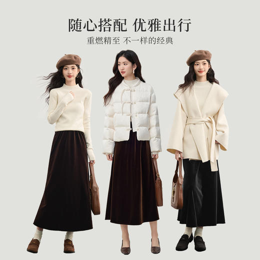 【09/17新品】熙世界鎏光复古金丝绒半身裙女2025秋冬新款高腰轻奢赫本风a字裙 商品图3