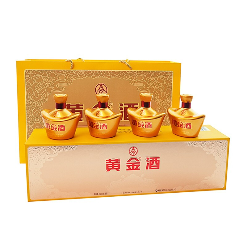 五粮液集团黄金酒52度小元宝礼盒100mL*4，香气纯正，口感绵甜，回味悠长
