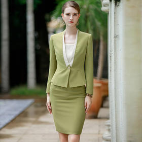 IWY小个子西装套装女小清新时尚高级感外套加裙子春秋季职业装绿色正装CS1739