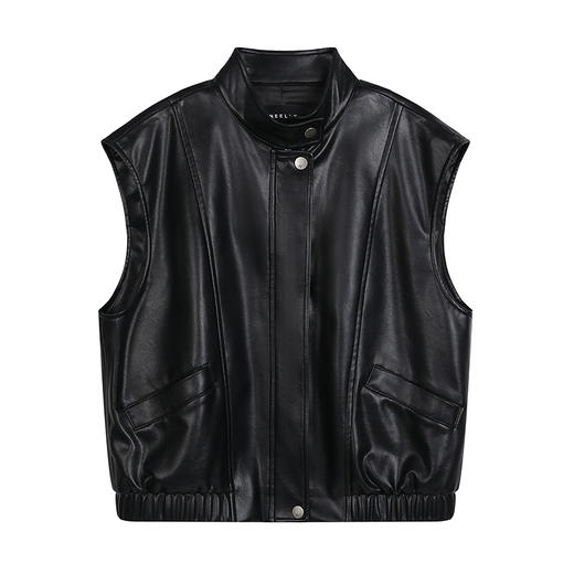 NEELLY纳俪商场同款秋季新款气质宽松皮衣马甲女复古设计感外套N25083D01124 商品图3