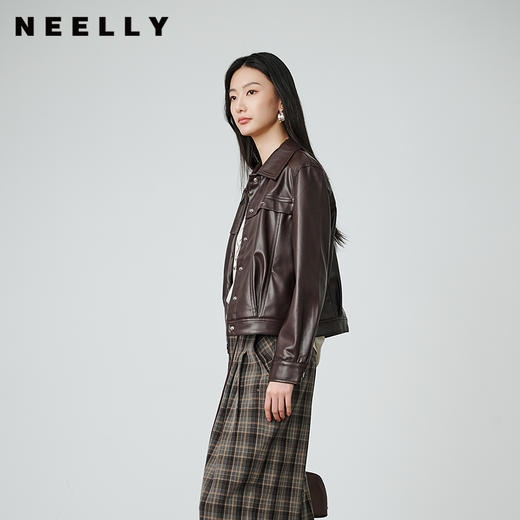 NEELLY纳俪商场同款秋季新款时尚复古翻领短夹克女简约廓形感外套N25084C06607 商品图0