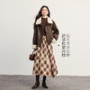 【09/17新品】熙世界复古咖色格子半身裙女2025秋装新款垂坠飘逸不规则高腰伞裙 商品缩略图2