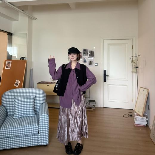 25AW上新【现货折上95折】 软软同款【胶片定格】慵懒风韩版时尚设计感绒感宽松衬衫+马甲裙 商品图1