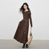【09/17新品】熙世界可露丽棕色一字领针织连衣裙女2025秋新款复古气质优雅长裙 商品缩略图2