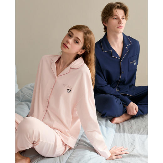 芬腾新款长袖纯棉情侣睡衣春秋季女士休闲大码全棉男款家居服套装 商品图0