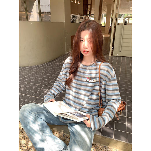 <曾小咸推荐>现货秒杀 ！微信超特价！条纹撞色小狗长袖T恤 日常129.99 立减60 秒杀69.99！！ 商品图3