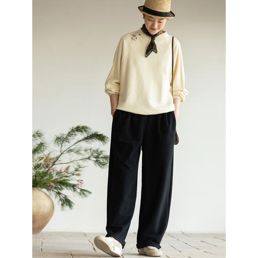 牧衣游原创 舒适棉裤子女秋新款软糯亲肤显瘦宽松百搭休闲裤 青麦 商品图3