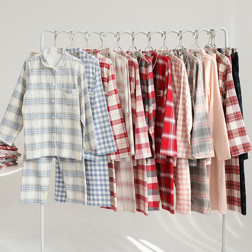 100%棉 格纹磨毛长袖长裤套装 女款  A-5436 商品图2